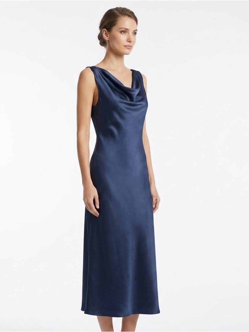 Silk Silky Women's M Blue Luxury Silk Nightgown Cowl Neck Sleeveless Midi